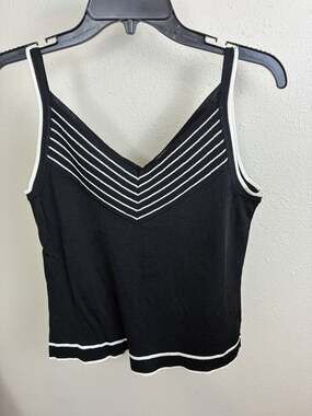 Anne Klein Black and White Trim Knit Tank Y2K Stretch Top Large